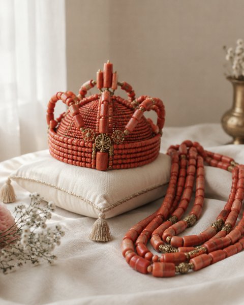 Igbo bridal coral bead crown and necklaces