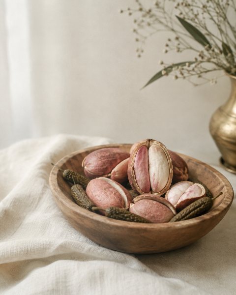 Kola nuts in a carved wooden bowl