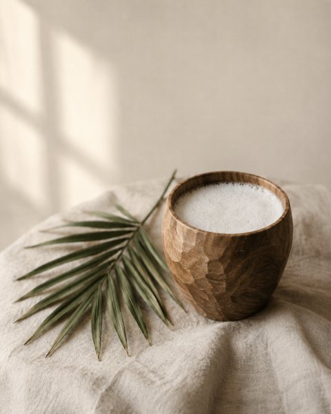 Palm wine in a carved wooden cup