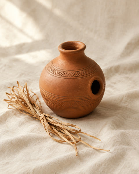 A terracotta Igbo udu clay pot drum